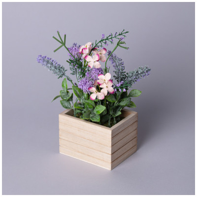 Цветочная композиция в деревянном кашпо высота=23см LEFARD 535-427