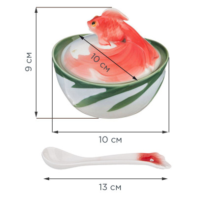 Икорница "ЗОЛОТАЯ РЫБКА" с крышкой и ложкой 10*10*9 см (кор=36шт) LEFARD 58-141-1