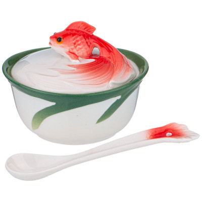 Икорница "ЗОЛОТАЯ РЫБКА" с крышкой и ложкой 10*10*9 см (кор=36шт) LEFARD 58-141-2