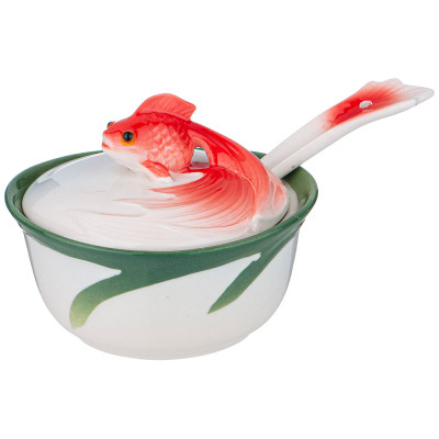 Икорница "ЗОЛОТАЯ РЫБКА" с крышкой и ложкой 10*10*9 см (кор=36шт) LEFARD 58-141