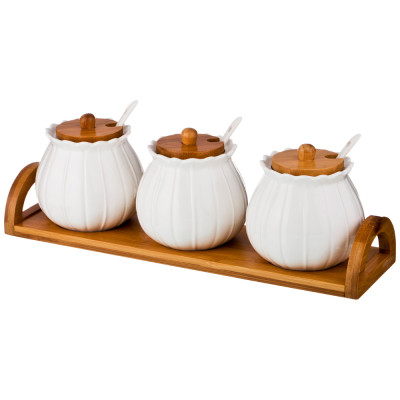 Набор сахарниц "NATIVE" 3 шт. с ложками, 350 мл, на подставке 33,5*8,5*11,5 см (кор=12наб.) LEFARD 587-135-1