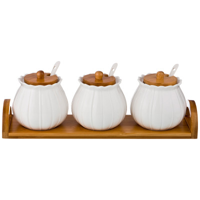 Набор сахарниц "NATIVE" 3 шт. с ложками, 350 мл, на подставке 33,5*8,5*11,5 см (кор=12наб.) LEFARD 587-135