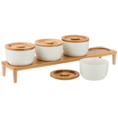 Набор из 4-х банок для сыпучих продуктов "NATIVE" 250 мл. на подставке 41*10 см. в=11 см.(кор=9наб.) LEFARD 587-139-1