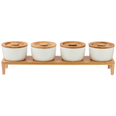 Набор из 4-х банок для сыпучих продуктов "NATIVE" 250 мл. на подставке 41*10 см. в=11 см.(кор=9наб.) LEFARD 587-139