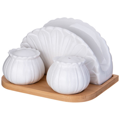 Набор для специй "NATIVE" 3 пр.: соль, перец, салфетница на дерев. подставке (кор=24наб.) LEFARD 587-175-1