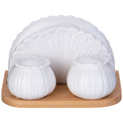 Набор для специй "NATIVE" 3 пр.: соль, перец, салфетница на дерев. подставке (кор=24наб.) LEFARD 587-175