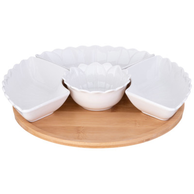 Менажница 5 секций "NATIVE" 28 см на дерев. подставке (кор=8шт.) LEFARD 587-179-1