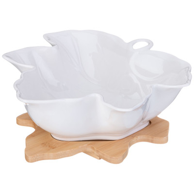 Салатник "NATIVE" 24 см с ложкой и вилкой на дерев. подставке (кор=6шт.) LEFARD 587-186-1