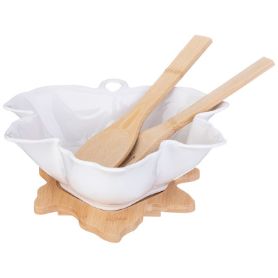 Салатник "NATIVE" 24 см с ложкой и вилкой на дерев. подставке (кор=6шт.) LEFARD 587-186