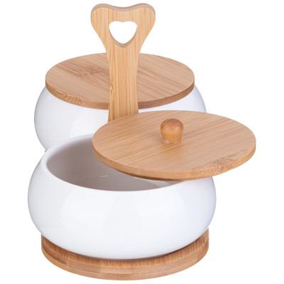 Набор банок с дерев. крышкой "NATIVE" 2 шт. 11,5 см 270 мл на дерев. подставке (кор=36шт.) LEFARD 587-187-2