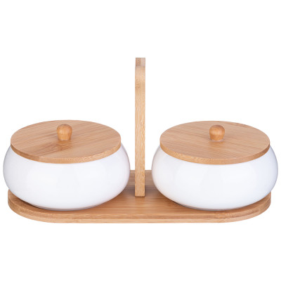 Набор банок с дерев. крышкой "NATIVE" 2 шт. 11,5 см 270 мл на дерев. подставке (кор=36шт.) LEFARD 587-187