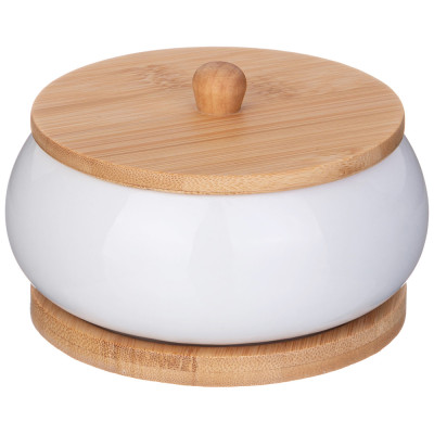 Банка с дерев. крышкой "NATIVE" 11,5*8 см на дерев. подставке (кор=36шт.) LEFARD 587-189