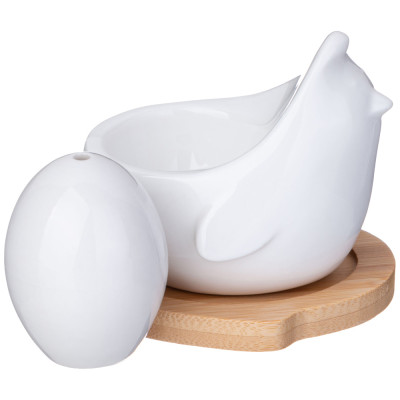 Набор для специй "NATIVE" 2 пр. в форме курочки с яйцом на дерев. подставке (кор=36шт.) LEFARD 587-194-2