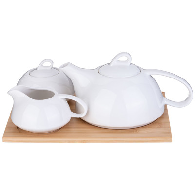 Набор для чая "NATIVE" 3 пр.: чайник, сахарница, молочник на дерев. подставке (кор=6наб.) LEFARD 587-197