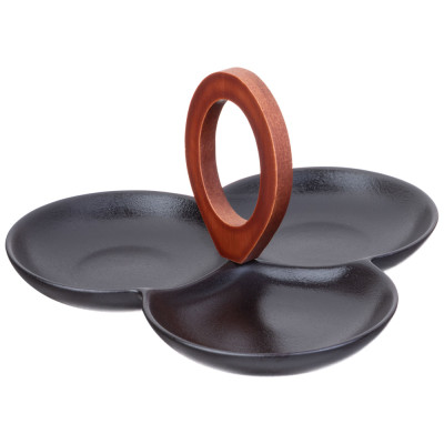 Менажница 3 секции "NATIVE" 24*24*14 см с дерев. ручкой (кор=18шт.) LEFARD 587-199-1