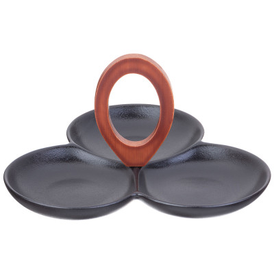 Менажница 3 секции "NATIVE" 24*24*14 см с дерев. ручкой (кор=18шт.) LEFARD 587-199