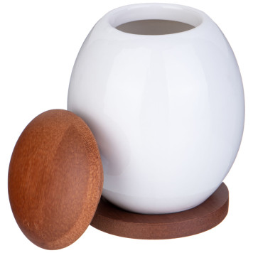 Банка с дерев. крышкой "NATIVE" 9,5*12 см 400 мл на дерев. подставке (кор=36шт.) LEFARD 587-202-1