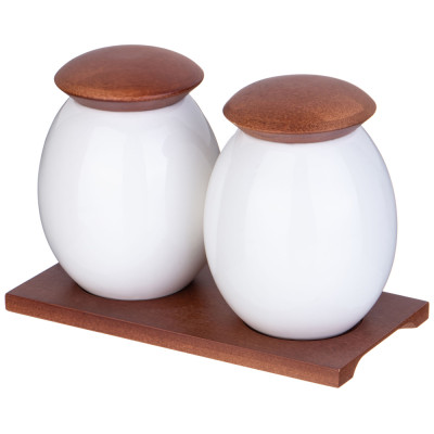 Набор банок с дерев. крышкой "NATIVE" 18,5*12 см 400 мл 2 шт. на дерев. подставке (кор=18шт.) LEFARD 587-203-1