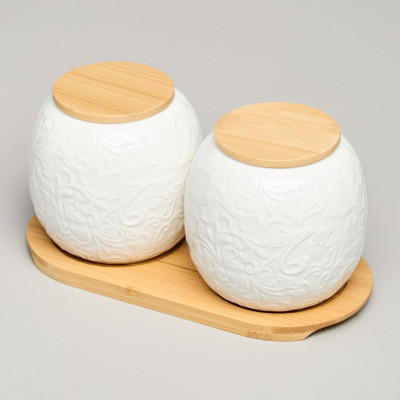 Набор банок "MUSE" с дер.крышкой на дер.подставке 2 шт. 19,5*9,5 см 400 мл LEFARD 587-209-1