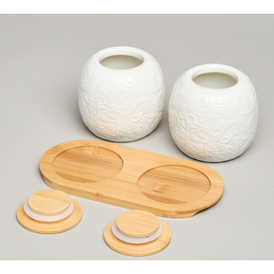 Набор банок "MUSE" с дер.крышкой на дер.подставке 2 шт. 19,5*9,5 см 400 мл LEFARD 587-209-2