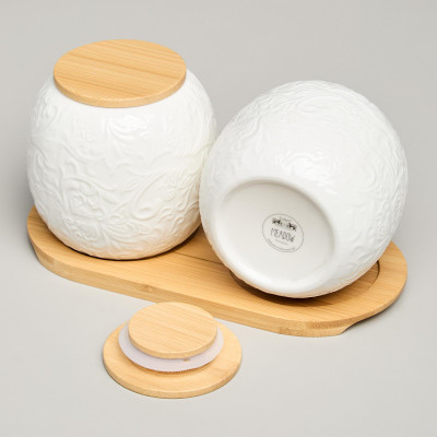 Набор банок "MUSE" с дер.крышкой на дер.подставке 2 шт. 19,5*9,5 см 400 мл LEFARD 587-209-3