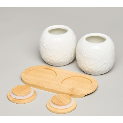 Набор банок "MEADOW" с дер.крышкой на дер. подставке 2 шт. 19,5*9,5 см 400 мл LEFARD 587-210-2