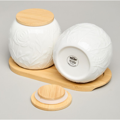 Набор банок "MEADOW" с дер.крышкой на дер. подставке 2 шт. 19,5*9,5 см 400 мл LEFARD 587-210-3