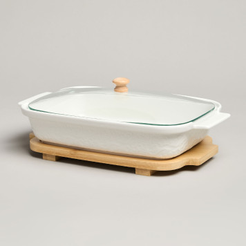 Блюдо для выпекания и сервировки "MUSE" со стекл.крышкой на дер.подставке 27,5*17*9см 900мл LEFARD 587-242-1