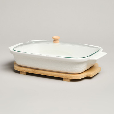 Блюдо для выпекания и сервировки "MUSE" со стекл.крышкой на дер.подставке 27,5*17*9см 900мл LEFARD 587-242-1