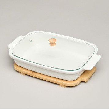 Блюдо для выпекания и сервировки "MUSE" со стекл.крышкой на дер.подставке 27,5*17*9см 900мл LEFARD 587-242-2