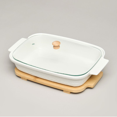 Блюдо для выпекания и сервировки "MUSE" со стекл.крышкой на дер.подставке 27,5*17*9см 900мл LEFARD 587-242-2