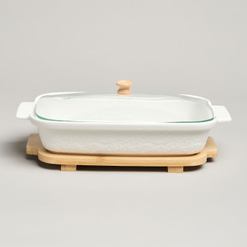 Блюдо для выпекания и сервировки "MUSE" со стекл.крышкой на дер.подставке 27,5*17*9см 900мл LEFARD 587-242