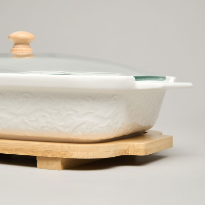 Блюдо для выпекания и сервировки "MUSE" со стекл.крышкой на дер.подставке 27,5*17*9см 900мл LEFARD 587-242-3