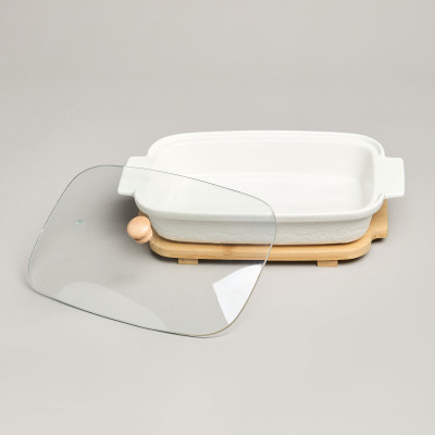 Блюдо для выпекания и сервировки "MUSE" со стекл.крышкой на дер.подставке 27,5*17*9см 900мл LEFARD 587-242-4