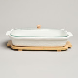 Блюдо для выпекания и сервировки "MUSE" со стекл.крышкой на дер.подставке 34,5*21*11см 1400мл LEFARD 587-243