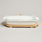 Блюдо для выпекания и сервировки "MUSE" со стекл.крышкой на дер.подставке 34,5*21*11см 1400мл LEFARD 587-243