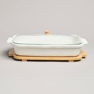 Блюдо для выпекания и сервировки "MUSE" со стекл.крышкой на дер.подставке 34,5*21*11см 1400мл LEFARD 587-243