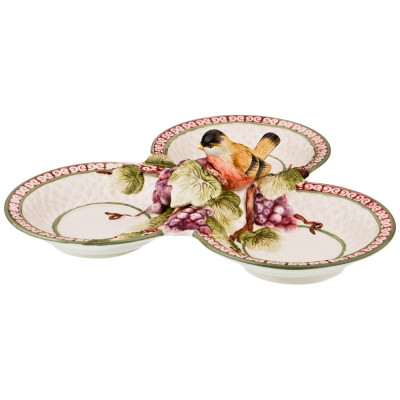 Менажница 3 секции "ПТИЦА И ВИНОГРАД" 30*30*8 см (кор=6шт.) LEFARD 59-416-1