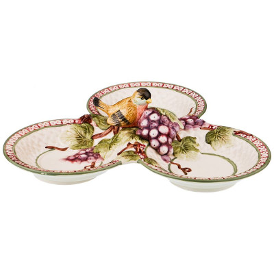 Менажница 3 секции "ПТИЦА И ВИНОГРАД" 30*30*8 см (кор=6шт.) LEFARD 59-416