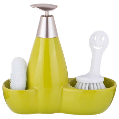 Дозатор для моющего средства "FRESH" 500 мл + губка и щетка 20*9*18 см (кор=12шт.) LEFARD 755-021