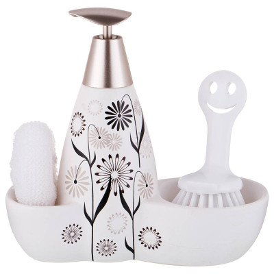 Дозатор для моющего средства 500 мл + губка и щетка 20*9*18 см (кор=12шт.) LEFARD 755-078