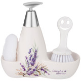 Дозатор для моющего средства "ДУША ПРОВАНСА" 500 мл + губка и щетка 20*9*18 см (кор=12шт.) LEFARD 755-221