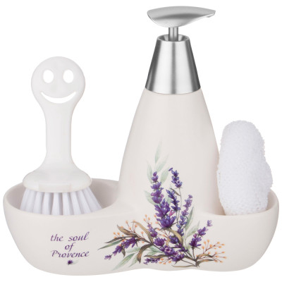 Дозатор для моющего средства "ДУША ПРОВАНСА" 500 мл + губка и щетка 20*9*18 см (кор=12шт.) LEFARD 755-221-1