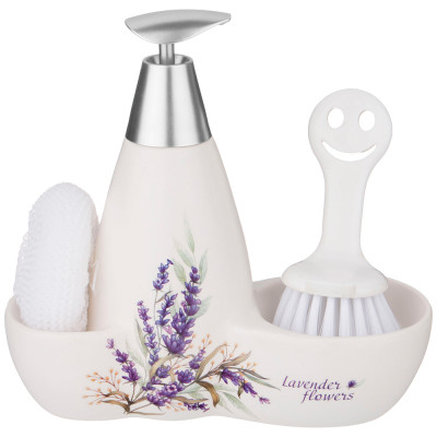 Дозатор для моющего средства "ДУША ПРОВАНСА" 500 мл + губка и щетка 20*9*18 см (кор=12шт.) LEFARD 755-221
