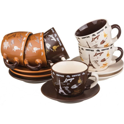 Чайный набор на 6 персон 12 пр. 250 мл.высота=7 см.(кор=6набор.) LEFARD 756-100