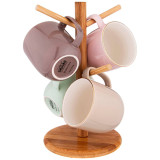 Набор из 4 кружек на деревянной подставке "BREAK TIME" 310 мл пастель (кор=4наб.) LEFARD 756-245