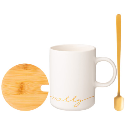 Кружка белая 380 мл с крышкой и ложкой в подарочной упаковке (кор=18шт) LEFARD 756-420-1