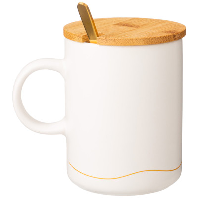 Кружка белая 380 мл с крышкой и ложкой в подарочной упаковке (кор=18шт) LEFARD 756-420-2