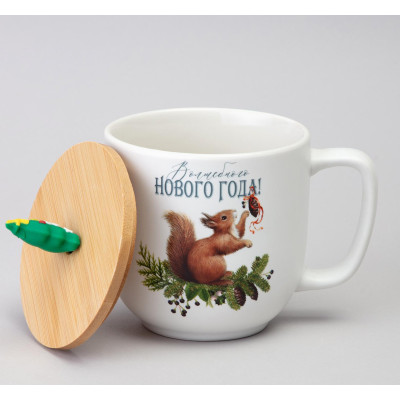 Кружка WINTER STORY 390мл с бамбуковой крышкой мал.уп.=6шт LEFARD 756-467-1