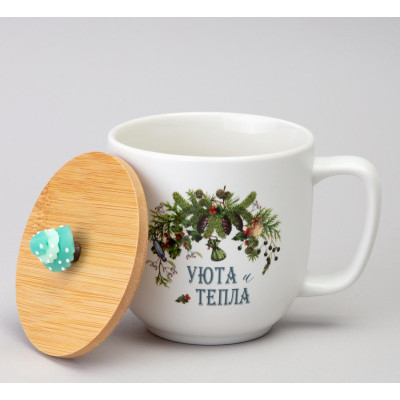 Кружка WINTER STORY 390мл с бамбуковой крышкой мал.уп.=6шт LEFARD 756-468-1